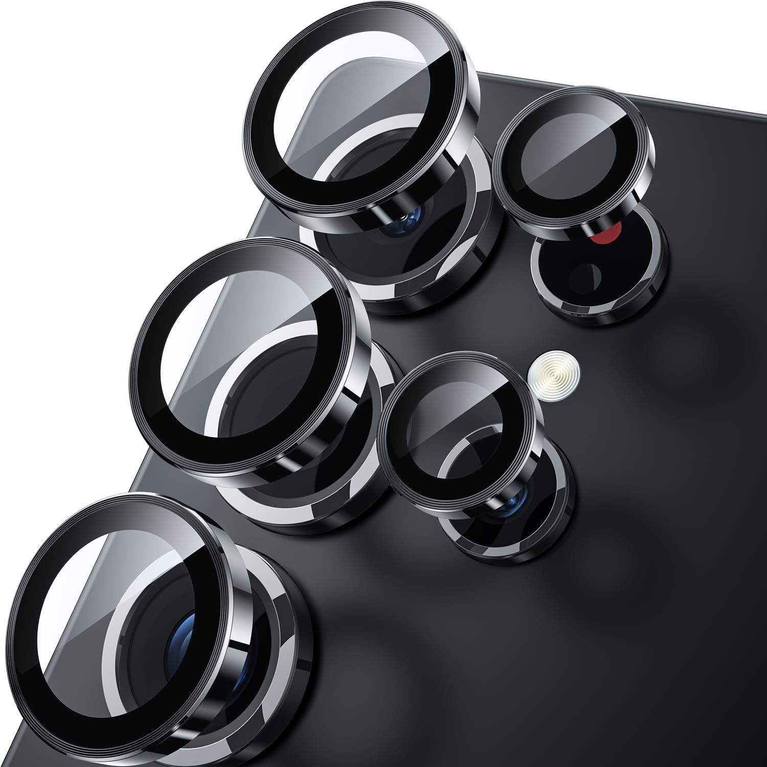 For Samsung Galaxy S25 Ultra Camera Lens Protector - Ultra Thin Case Friendly, 9H Shatterproof Tempered Glass with Aluminum Metal Circle Camera Screen Protector Cover Accessories, Black S25 Ultra Black
