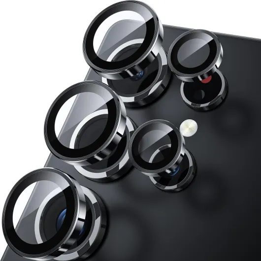For Samsung Galaxy S25 Ultra Camera Lens Protector - Ultra Thin Case Friendly, 9H Shatterproof Tempered Glass with Aluminum Metal Circle Camera Screen Protector Cover Accessories, Black S25 Ultra Black