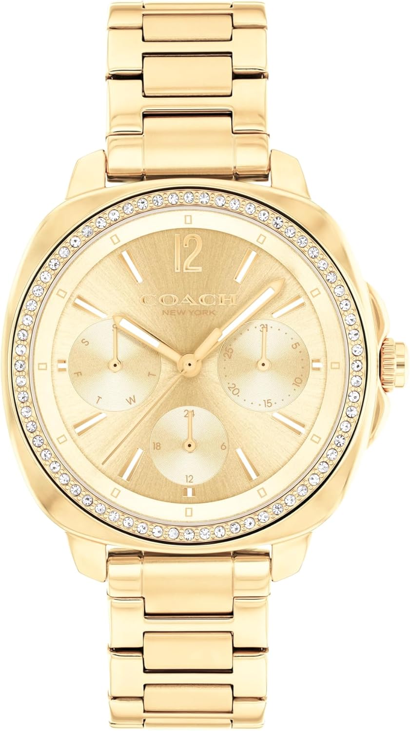 COACH Kitt Women's Quartz Multifunction Watch, Stainless Steel Bracelet, Water-Resistant to 3ATM, Chic and Versatile Timepiece - Gift for Her, 34mm Gold Plated