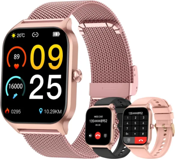 Smart Watch for Women Fitness Tracker: Rose Gold Bluetooth Make Answer Call Digital Mens watches Waterproof Run Smartwatch Android Phone iPhone Samsung Compatible Sleep Heart Rate Monitor Pedometer