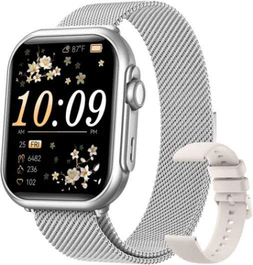 1.83" HD Smart Watch, 30 Days Battery Life, Sleep/Heart Rate/SpO2/Blood Pressure Monitor, Calls/Messages/Notifications, 5ATM 110+ Sports Modes Fitness Tracker Watch, for Women & Men/ Android & iPhone Silver-Beige