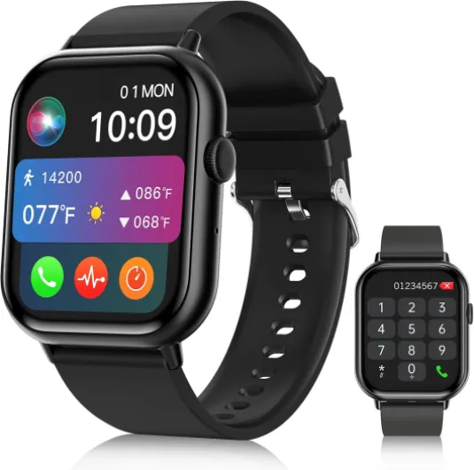 Smart Watches for Men Women (Answer/Make Call), 2.01" HD Screen Fitness Tracker Watch with Blood Pressure/Heart Rate/Sleep Monitor, Smart Watch for Android iOS Phones, IP67 Waterproof Sport Watch Black