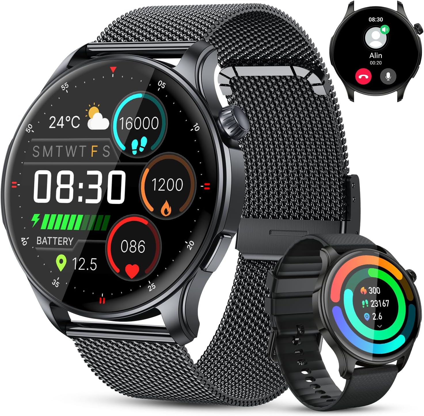 Smart Watch for Men Women Fitness: Make Answer Call Running Digital Mens Watches Waterproof Smartwatch Android Phone iPhone Samsung Compatible Step Pedometer Tracker Heart Rate Sleep SpO2 Monitor Black