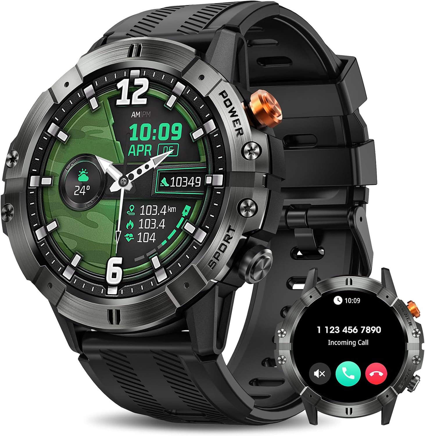 Smart Watches for Men, Bluetooth Call Military Smart Watch, Waterproof Fitness Tracker with Heart Rate/Blood Oxygen/Sleep Monitor/124 Sports Modes, Tactical Watch for Android Phones & iPhone (Black) Black-1