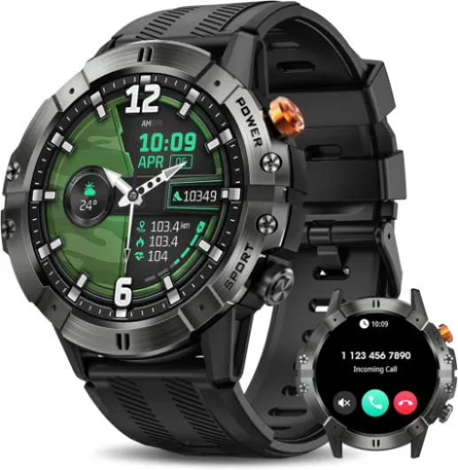 Smart Watches for Men, Bluetooth Call Military Smart Watch, Waterproof Fitness Tracker with Heart Rate/Blood Oxygen/Sleep Monitor/124 Sports Modes, Tactical Watch for Android Phones & iPhone (Black) Black-1