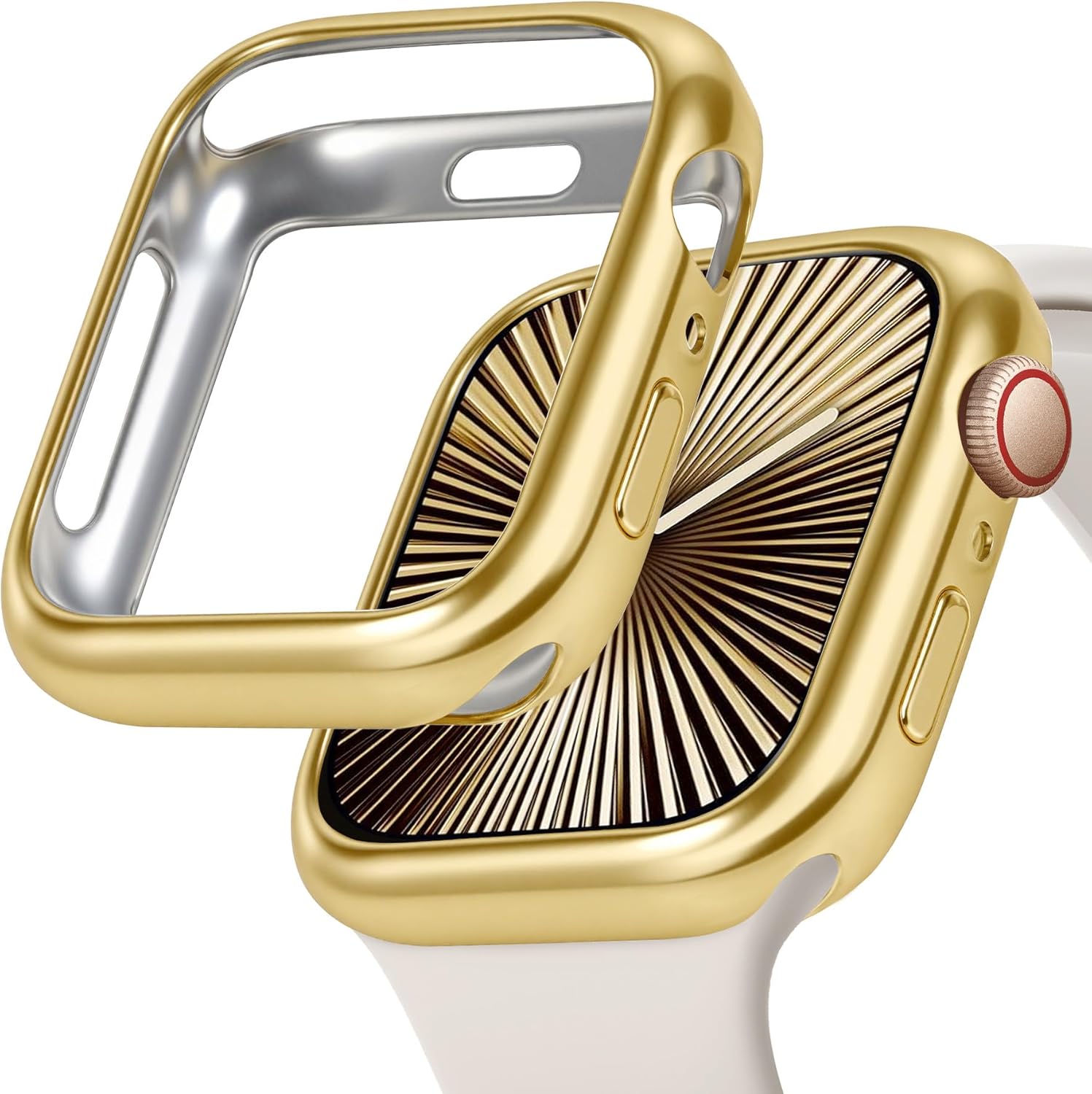 JR.DM 40mm Soft Flexible TPU Case Compatible for Apple Watch Series 6/5/4/SE Touchable Screen Lightweight Anti-Scratch All-Around Protector Thin Guard Shockproof Cover Shiny Bumper for iWatch, Gold A Gold 40 mm (Series 6/5/4/SE)