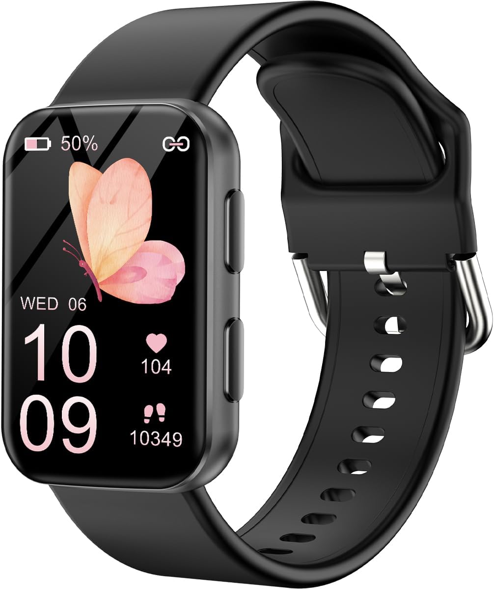 Health Fitness Tracker with Blood oxy-gen Monitor and 24/7 Heart Rate and Blood Pressure, Sleep Monitor, 120+ Sport Modes Waterproof Fitness Watch for Women Men Android iOS, Black