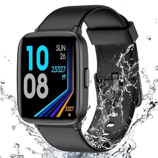 Fitness Tracker Watch with Heart Rate Monitor, Large Screen Activity Tracker with Pedometer, Sleep Monitor, Calories & Step Counter, 5ATM Waterproof Smart Watch for Women Men Fitness Watch for Sports Black