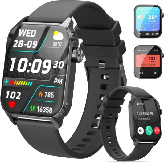Smart Watches for Women Men, 1.83" HD Smartwatch with 120 Sports Modes, IP67 Waterproof, Bluetooth Call, Music Control, Heart Rate and Sleep Monitor (Black)