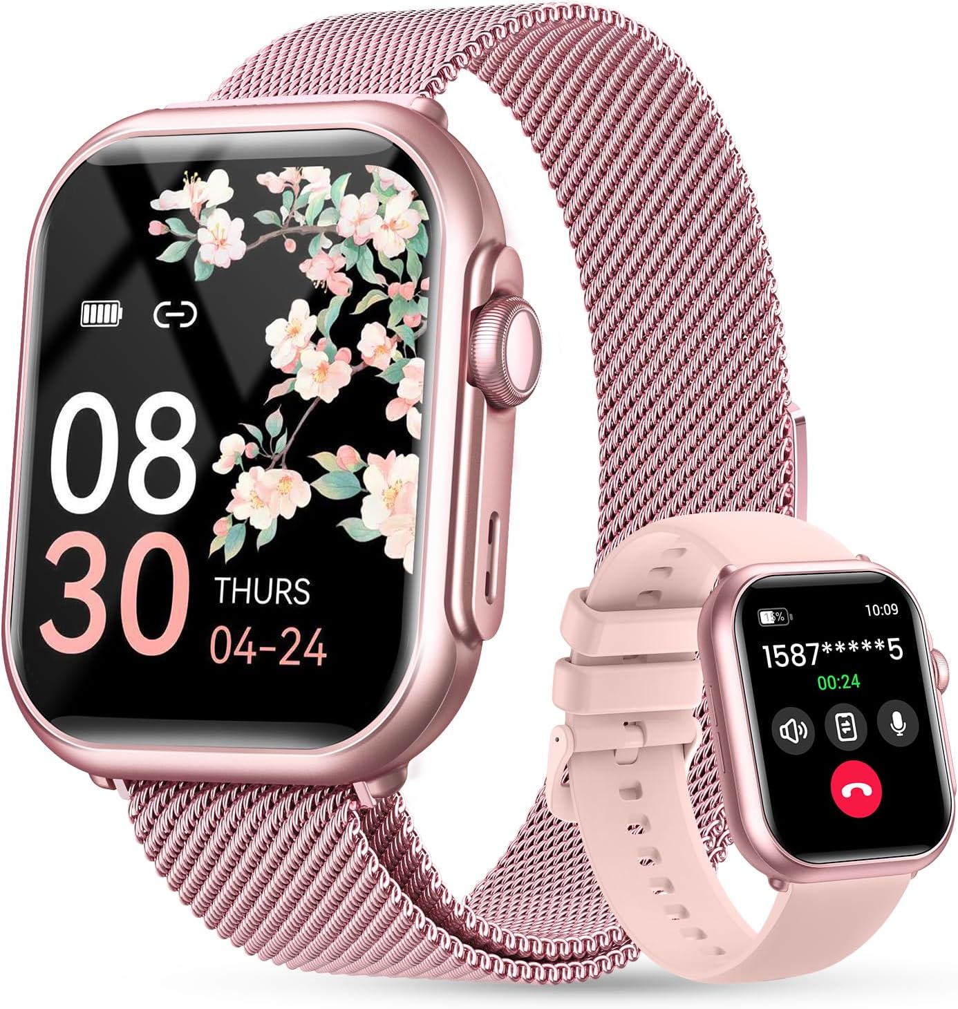 Smart Watch for Women Men Fitness: 1.85" Smart Watch with 30 Days+ Battery Life Make/Recive Call Heart Rate SpO2 Sleep Monitor 120+ Sport IP68 Waterproof Fitness Tracker Watch for iPhone Android Rose 1.85