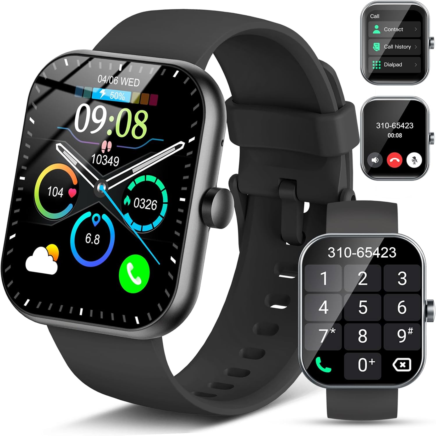 Smart Watch(Answer/Make Call), 1.96" Smartwatch for Men Women, 2025 New Fitness Watch with 110+ Sport Modes, Pedometer, Heart Rate/Sleep Monitor, IP68 Waterproof Activity Tracker for Android iOS A-Black