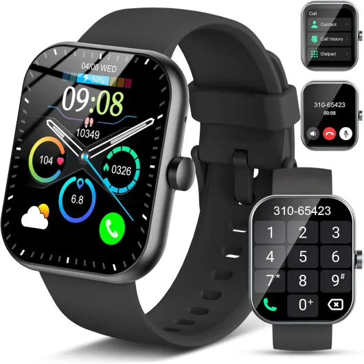 Smart Watch(Answer/Make Call), 1.96" Smartwatch for Men Women, 2025 New Fitness Watch with 110+ Sport Modes, Pedometer, Heart Rate/Sleep Monitor, IP68 Waterproof Activity Tracker for Android iOS A-Black