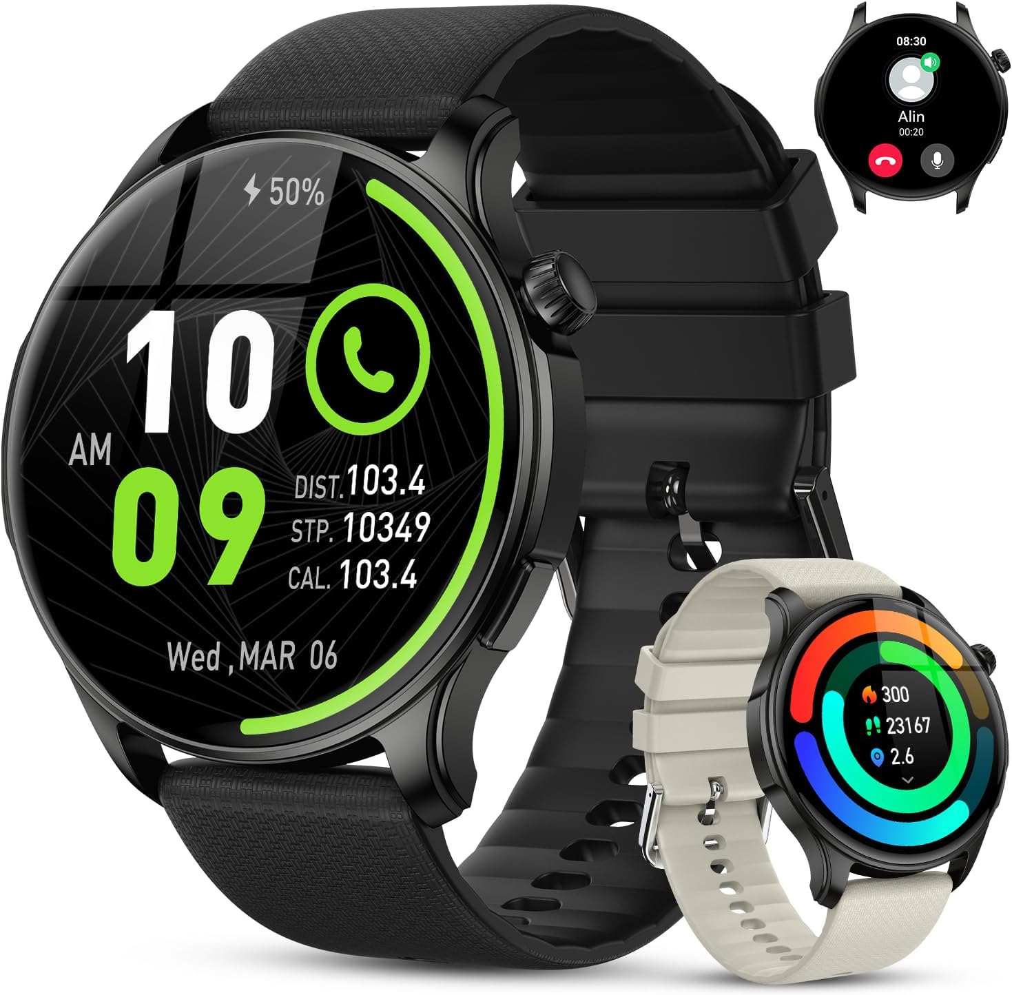 Smart Watch for Men Women Fitness: Waterproof Make Answer Call Digital Mens Watches Running Step Tracker Smartwatch Android Phone iPhone Samsung Compatible Pedometer SpO2 Sleep Heart Rate Monitor Black