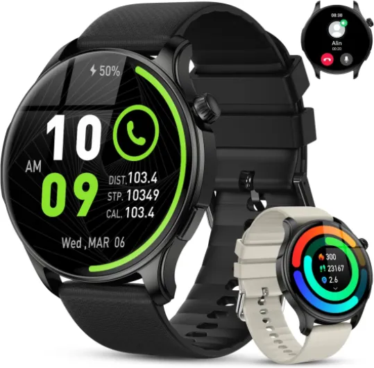 Smart Watch for Men Women Fitness: Waterproof Make Answer Call Digital Mens Watches Running Step Tracker Smartwatch Android Phone iPhone Samsung Compatible Pedometer SpO2 Sleep Heart Rate Monitor Black