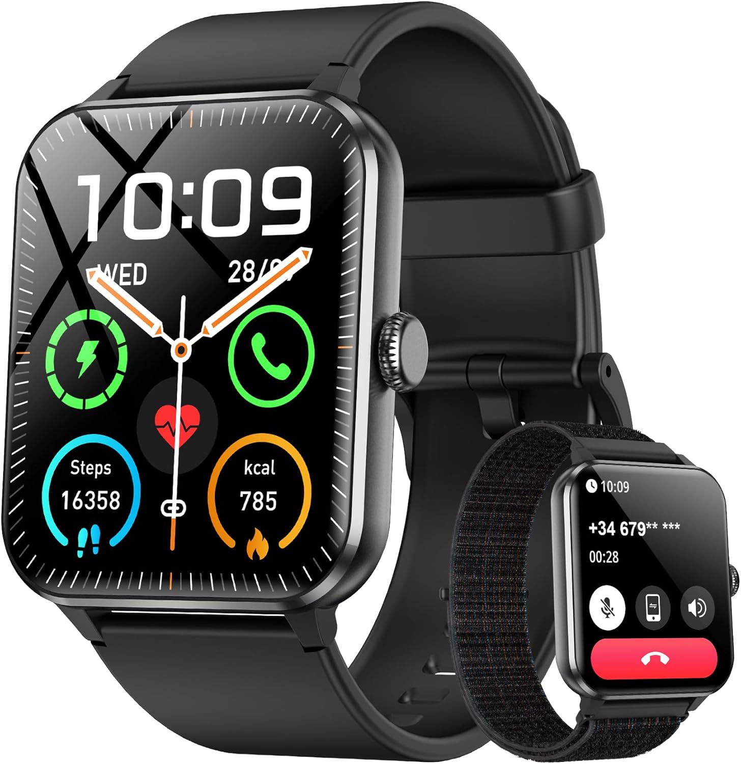 2025 Smart Watch (Answer/Make Calls), Fitness Watch for Men and Women with Heart Rate/SpO2/Sleep Monitor/2 Straps, 100+ Sports Modes, IP68 Waterproof Activity Tracker for Android/iPhone