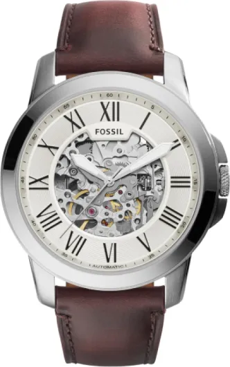 Men's Grant Quartz Stainless Steel and Leather Chronograph Watch Silver, Brown Automatic