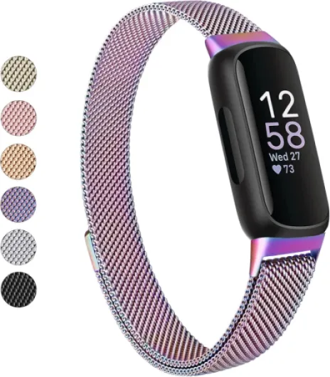 Vanjua for Fitbit Inspire 3 Bands Women Men, Stainless Steel Metal Mesh Loop Adjustable Magnetic Wristband Replacement Straps Compatible with Fitbit Inspire 3 Fitness Tracker Colorful