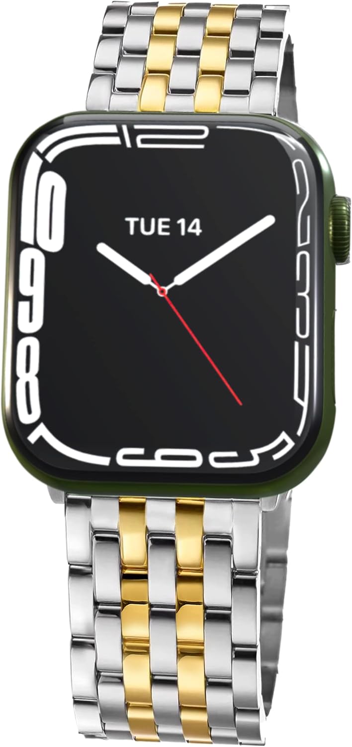 Seven-link Watch Band for Apple Watch Series 11, 10, 9, 8, 7, 6, 5, 4, 3, 2, 1 and SE 3/2/1 for Women, Dressy Stainless Steel Metal Band for Apple Watch 40mm 41mm 42mm 38mm 44mm 45mm 46mm for iWatch Silver and Gold 42mm(Series 10/11) & 41/40/38mm