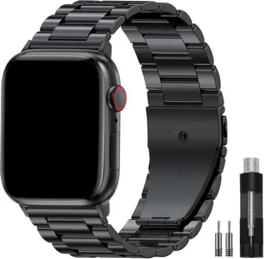 Metal Band Compatible with Apple Watch Bands for Men 49mm 46mm 45mm 44mm 42mm 41mm 40mm 38mm, Business Stainless Steel Strap for iWatch Bands Series 11 10 9 8 7 6 5 4 3 2 1, SE3 2 1, Ultra3 2 1 Black 42,44,45,46,49 mm