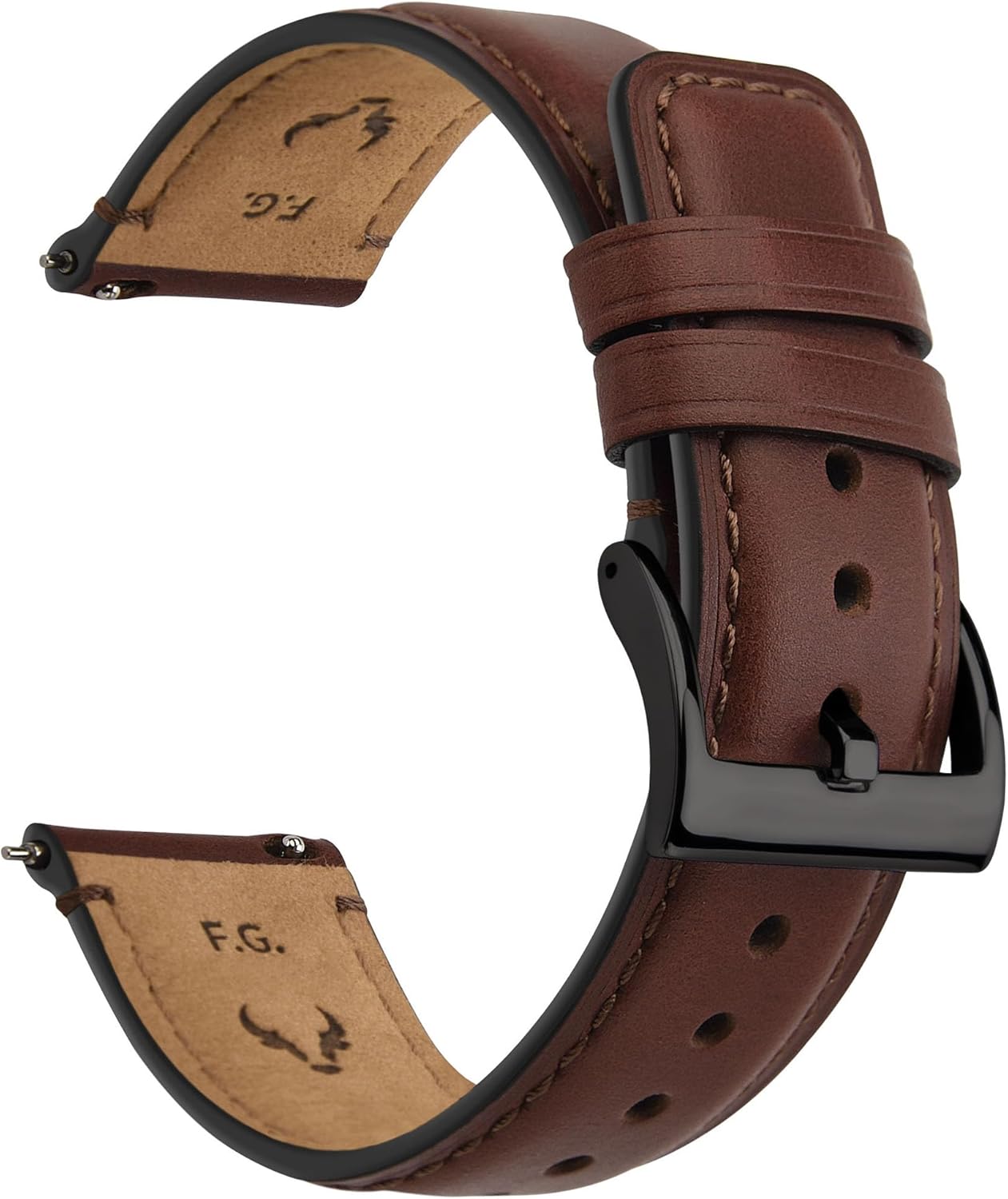 Watch Bands,18mm 19mm 20mm 22mm 24mm Quick Release Leather Watch Band Strap - Burnished Leather Watch Band Vintage Wristband Dark Brown+Smoky grey hardware 20mm