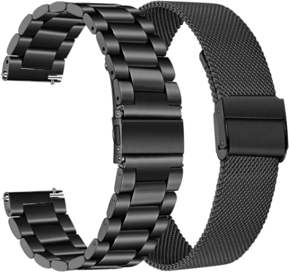 Band Sets for Fossil Men's Gen 5 Carlyle/Garrett/Gen 6 44mm / Gen 5E 44mm Smart Watch, 22mm Solid Stainless Steel Metal + Mesh Loop Strap Watchband for Fossil Men's Gen 4 Explorist HR Black + Black