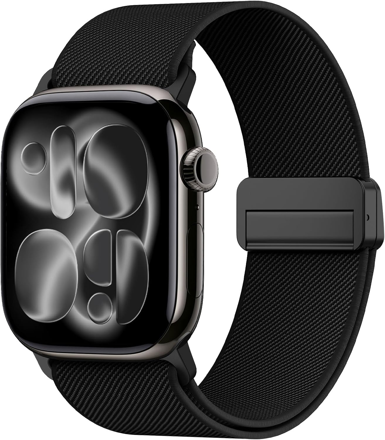 Stretchy Nylon Band Compatible with Apple Watch Bands 40mm 38mm 42mm 41mm 44mm 45mm 46mm 49mm Women Men, Magnetic Waterproof Breathable Soft Sport Loop Strap for iWatch Series 11 10 9-1 Ultra 3 SE Black 38mm/40mm/41mm/(42mm-Series 11 10)