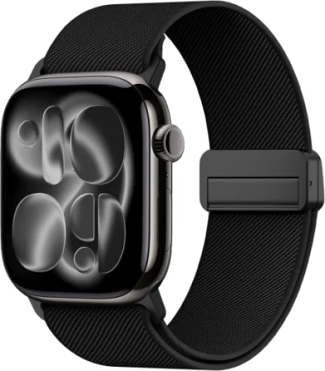 Stretchy Nylon Band Compatible with Apple Watch Bands 40mm 38mm 42mm 41mm 44mm 45mm 46mm 49mm Women Men, Magnetic Waterproof Breathable Soft Sport Loop Strap for iWatch Series 11 10 9-1 Ultra 3 SE Black 38mm/40mm/41mm/(42mm-Series 11 10)