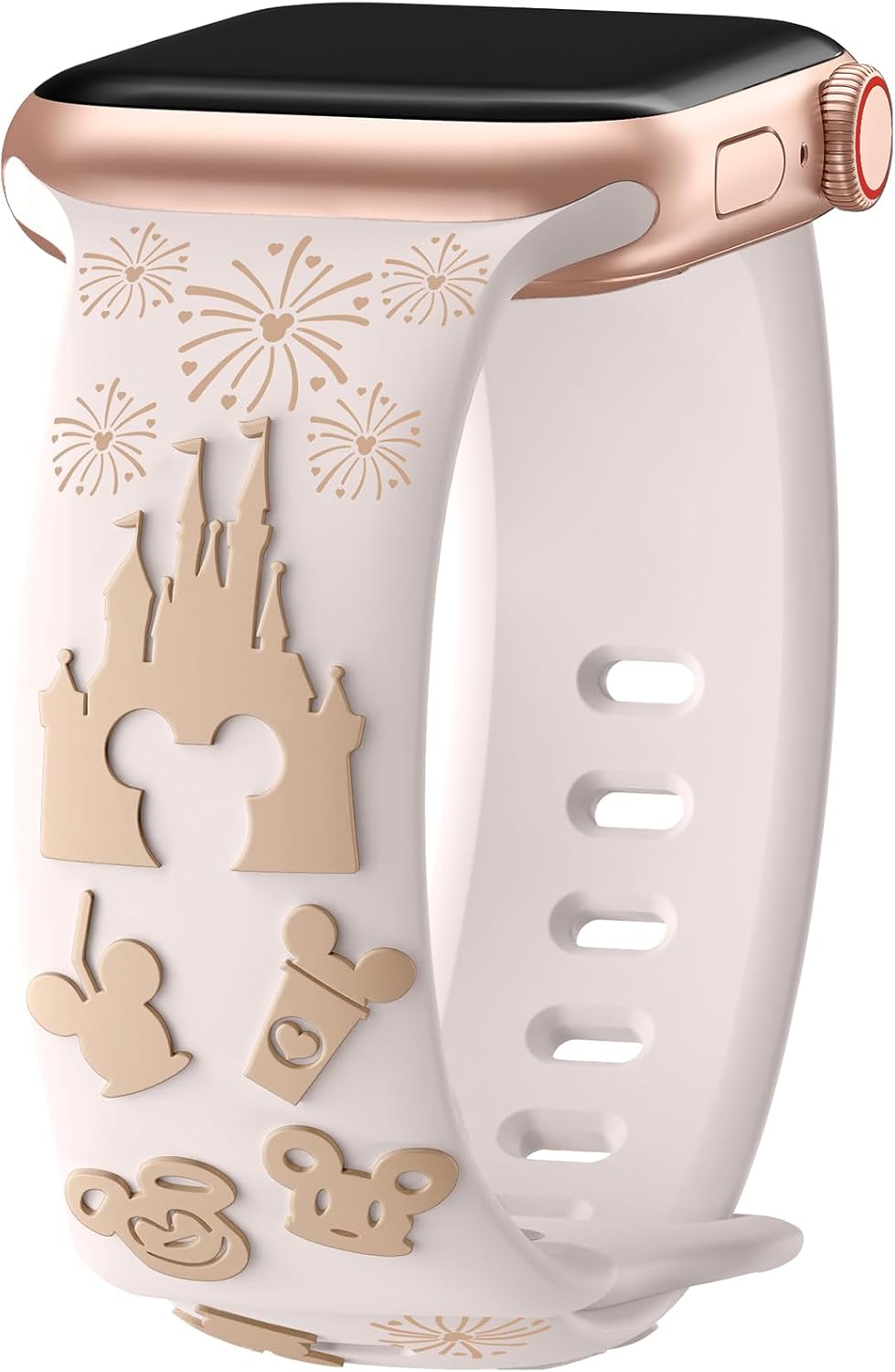 Cartoon 3D Embossed Band Compatible with Apple Watch Bands 40mm 38mm 44mm 45mm 41mm 42mm 49mm Women, Two-Tone Soft Silicone Sport Strap for iWatch Series 10 9 8 7 6 5 4 3 2 1 Ultra Milk Tea & Starlight 38/40/41/42mm