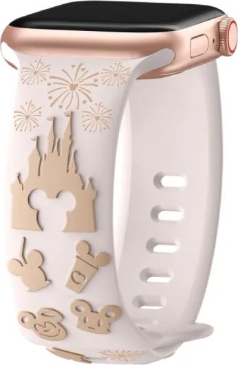 Cartoon 3D Embossed Band Compatible with Apple Watch Bands 40mm 38mm 44mm 45mm 41mm 42mm 49mm Women, Two-Tone Soft Silicone Sport Strap for iWatch Series 10 9 8 7 6 5 4 3 2 1 Ultra Milk Tea & Starlight 38/40/41/42mm