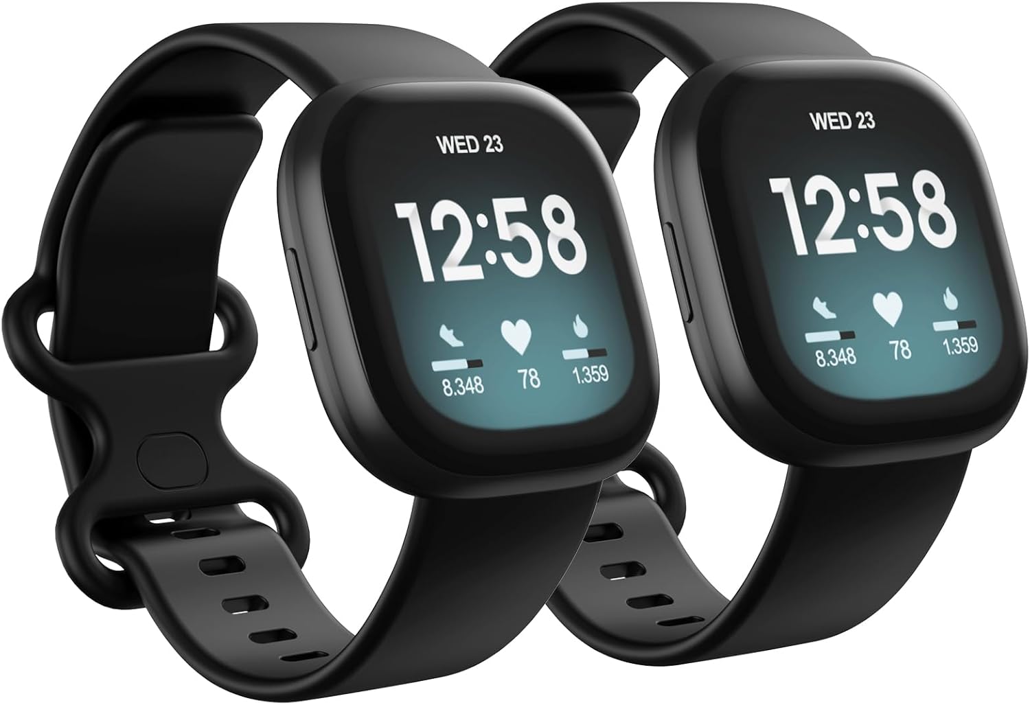 2 Pack Waterproof Bands Compatible with Fitbit Versa 3 / Fitbit Versa 4 / Fitbit Sense/Sense 2 Bands, Classic Soft Sports Replacement Wristbands for Women Men (Large 7.1''-8.7'', black/black) Large 7.1''-8.7'' black/black