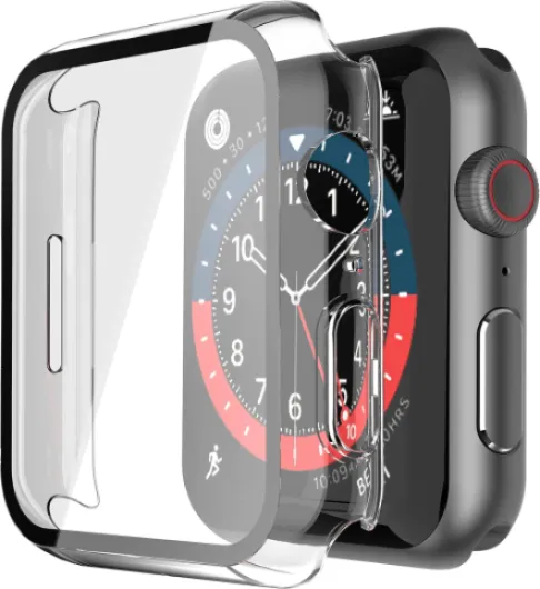 2 Pack Hard PC Case with Tempered Glass Screen Protector Compatible with Apple Watch Series 9 (2023) Series 8 Series 7 45mm, Ultra-Thin Scratch Resistant Cover for iWatch, Transparent 45mm Transparent(2-Pack)