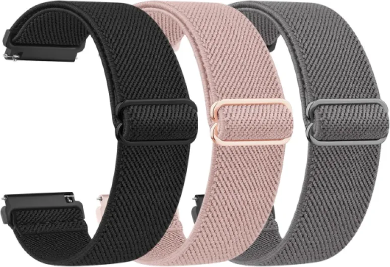 ID208 Plus Smart Watch Bands, 22mm Stretch Elastic Nylon Bands for Fitpolo/Quican/Aeac/Tensky ID208 Plus Smartwatch Replacement Wristband Adjustable Straps Black+Pink+Grey