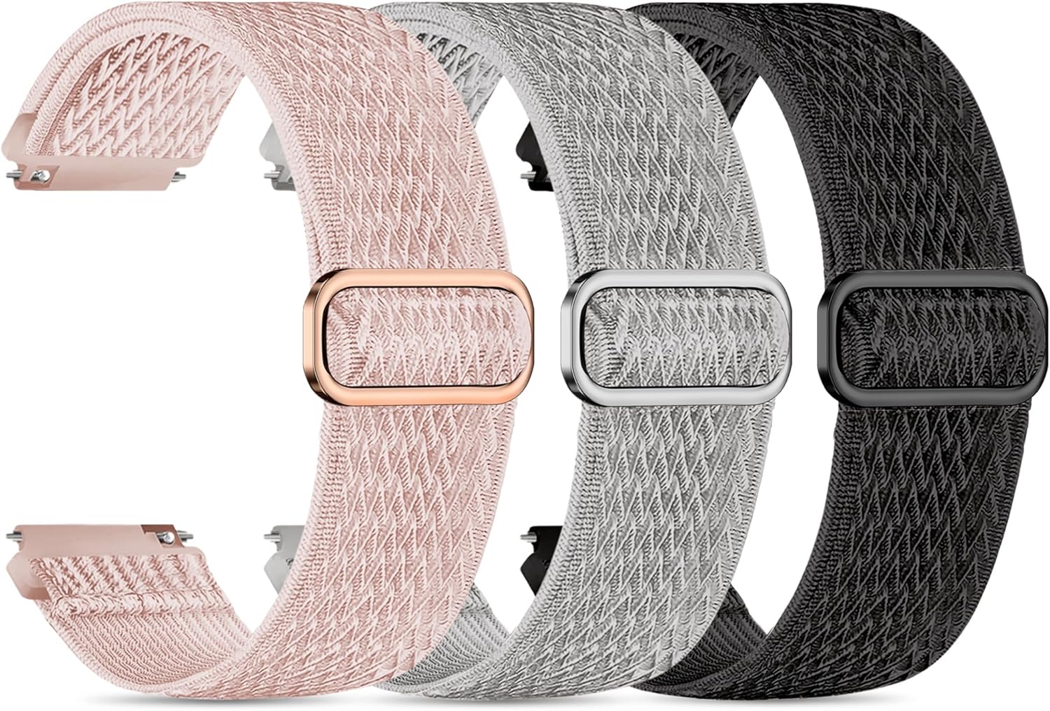 3 Pack ID208 Plus Smart Watch Bands for Fitpolo/Quican/Aeac/Tensky ID208 Plus Smartwatch, 22mm Elastic Nylon Replacement Wristband Adjustable Straps for man woman Wave-Black/Gray/Pink