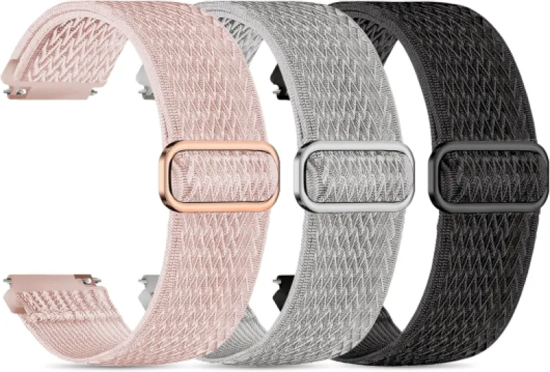 3 Pack ID208 Plus Smart Watch Bands for Fitpolo/Quican/Aeac/Tensky ID208 Plus Smartwatch, 22mm Elastic Nylon Replacement Wristband Adjustable Straps for man woman Wave-Black/Gray/Pink