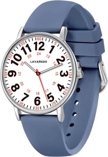 Nurse Watch for Nurses Doctors Women Men,Waterproof Analog Watches with Luminous Dial and Japanese Quartz Movement,Easy to Read Military Time Watch with Second Hand, 12/24 Hours,Silicone Band 002-BlueWhite