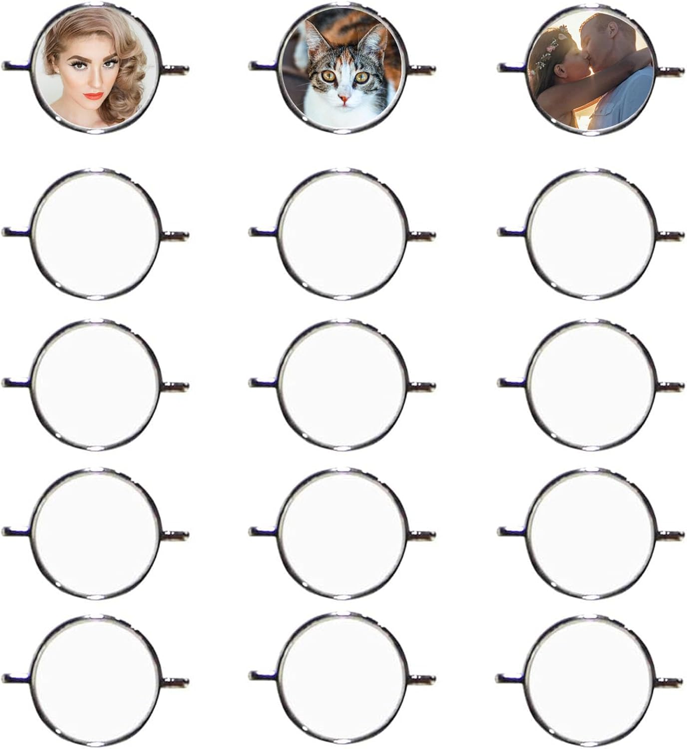 15 Pack Sublimation Watch Charm Blanks Heat Transfer Watch Band Charms Personalized Photo Watches Jewelry Charm Blank for Women Men DIY Picture Crafts Round Silver