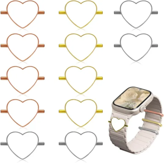 12Pcs Blank Sublimation Watch Band Charms Sublimation Accessories Heat Transfer Blank Necklace Blanks Personalized DIY Photo 3 Colors Heart Shape DIY Craft for Smartwatch Bands Earring Keychain
