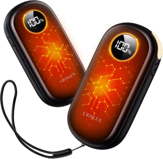 Hand Warmers Rechargeable, Dual-Sided Heating with LED Display, Flashlight, 4 Heating Levels Electric Pocket Heater for Raynauds, Golf, Camping, Hunting, Gifts for Christmas Men Women Mini-Black-2pack