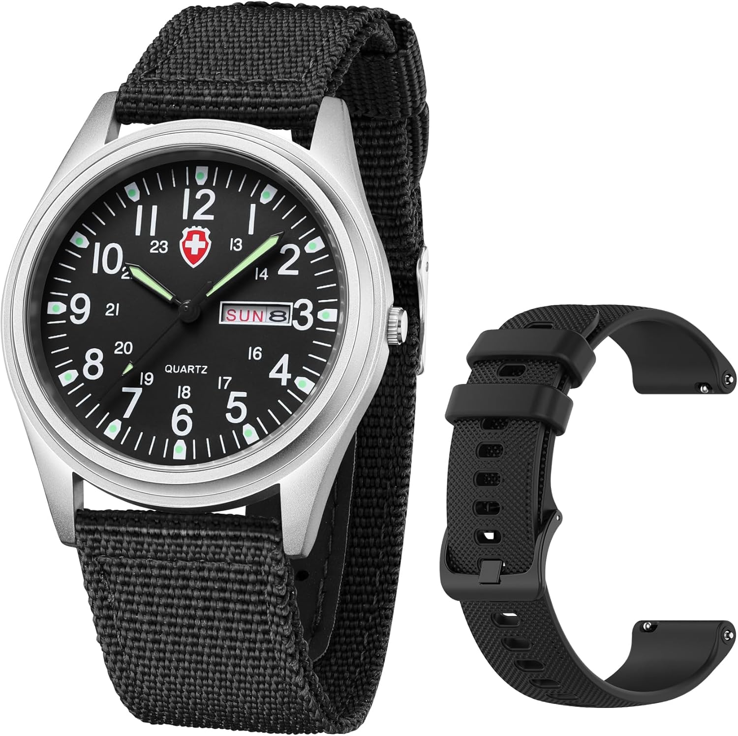 Gosasa Unisex Military Watches Sport Textile Nylon Strap Stylish Men Watch Luminous Fashion Watches Analog Display Quartz Waterproof Casual Wristwatch A-Black