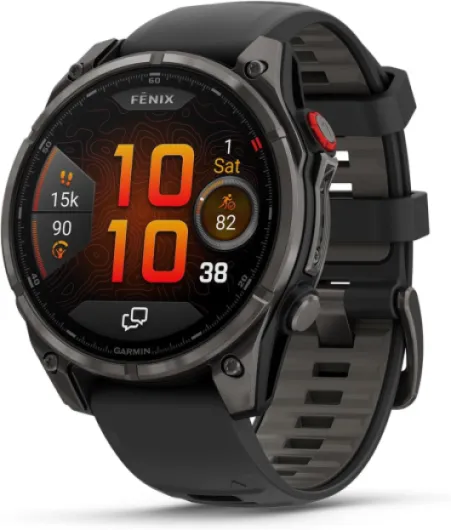 Fēnix® 8 Pro, 51mm, AMOLED Display, Premium Connected Multisport GPS Smartwatch, inReach® Technology, Sapphire, Carbon Gray DLC Titanium with Black/Pebble Gray Silicone Band Carbon Gray DLC 51mm