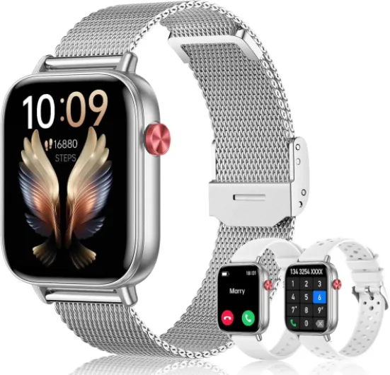 Smart Watch for Women Men (Answer/Make Calls) 1.83" HD 3 Bands Smartwatch Compatible Android iPhone Phones with Fitness Step Tracker/Heart Rate/Sleep Monitor, 120+ Sports Modes IP68 Waterproof, Silver 2-Silver/3 Bands