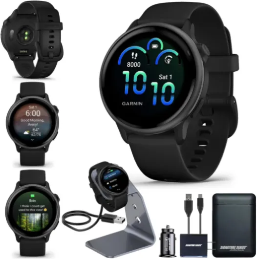 Garmin vivoactive 6 GPS Smartwatch with AMOLED Display, Slate - Advanced Health and Fitness Features, Up to 11 Day Battery, Energy Monitoring, Sleep Coach - with Signature Series Power Bundle vivoactive 6 Black