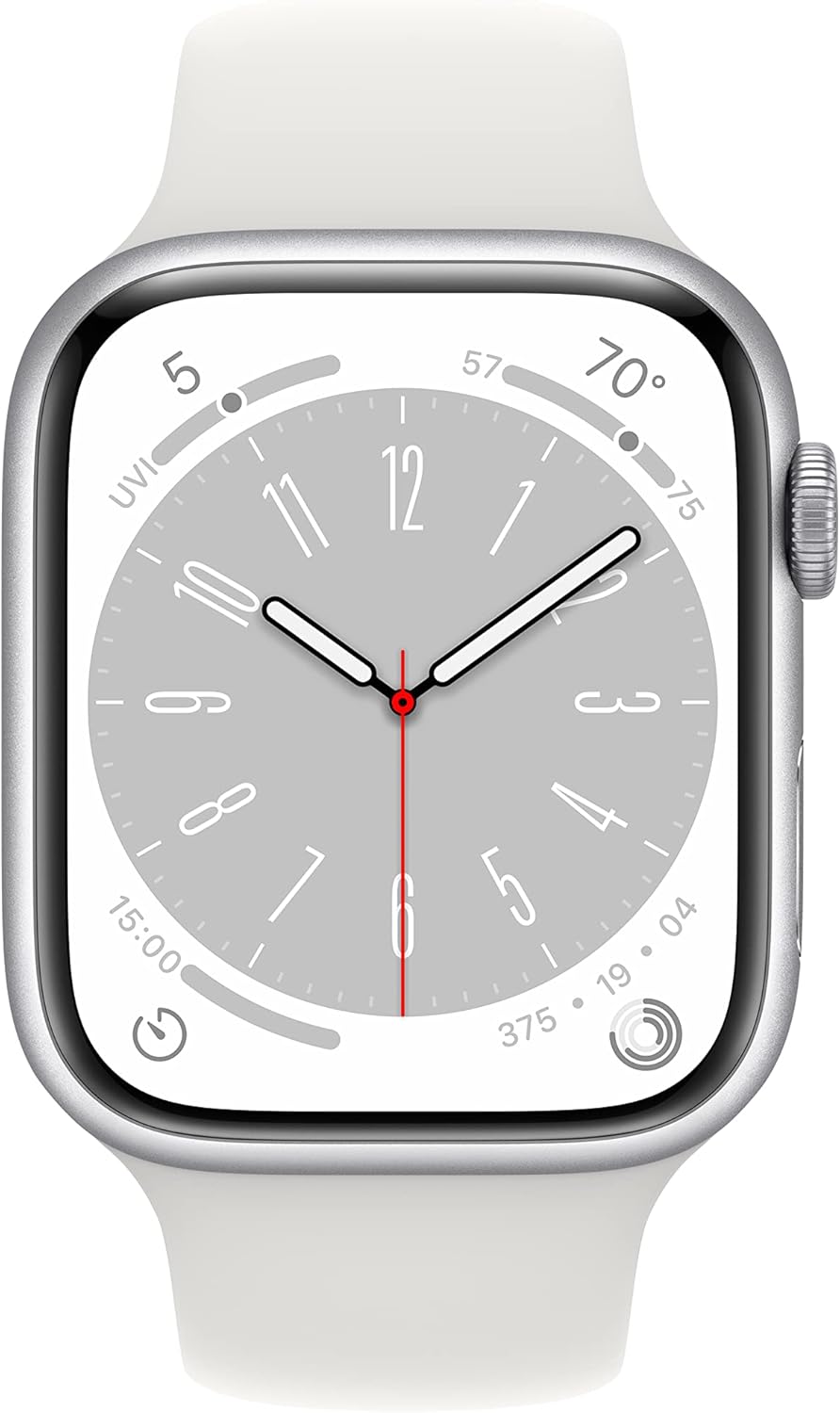 Apple Watch Series 8 (GPS, 45mm) - Silver Aluminium Case with White Sport Band (Renewed) Silver Aluminium Case with White Sport Band 45MM GPS