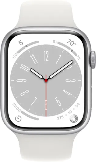Apple Watch Series 8 (GPS, 45mm) - Silver Aluminium Case with White Sport Band (Renewed) Silver Aluminium Case with White Sport Band 45MM GPS