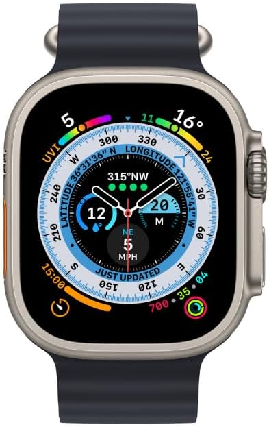 Apple Watch Ultra 2 (GPS+CELLULAR, 49MM) Titanium Case with Black Ocean Band, One Size (Renewed)
