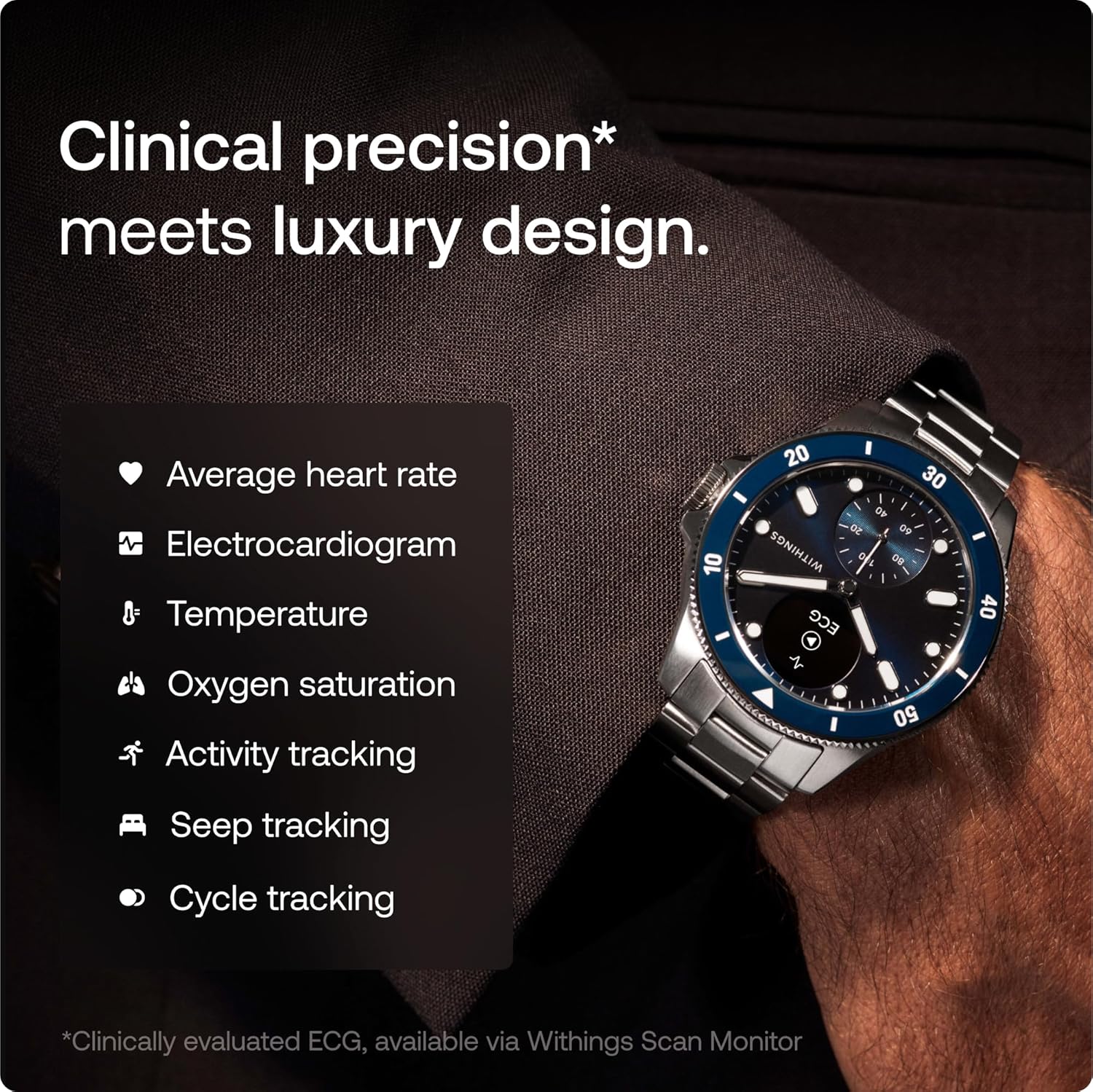 ScanWatch Nova, Hybrid Smartwatch Heart Health for M&F - ECG, SPO2, Temperature Monitoring, Sleep Tracking, Respiratory Health, Cycle Tracking, 30 Days Battery Life, iOS & Android Blue Nova 39 mm