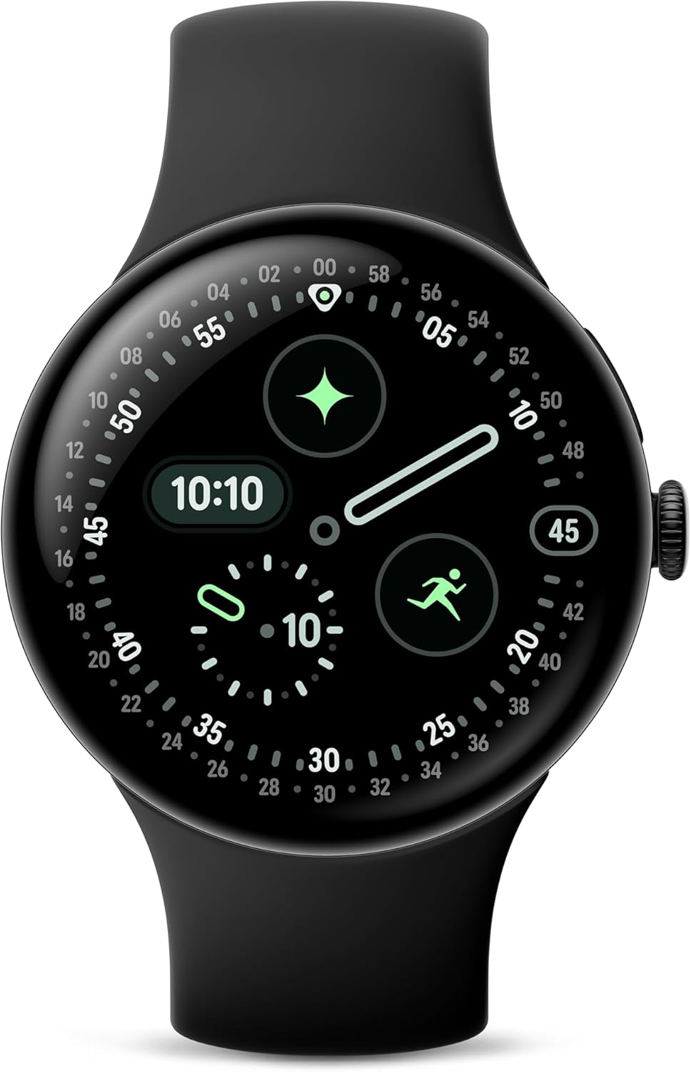 Pixel Watch 4 (45 mm) - Android smartwatch with Domed Display, Comprehensive Health and Fitness Tracking and Help from Gemini - Matte Black Aluminium Case - Obsidian Active Band - Wi-Fi WiFi Matte Black / Obsidian 45 mm