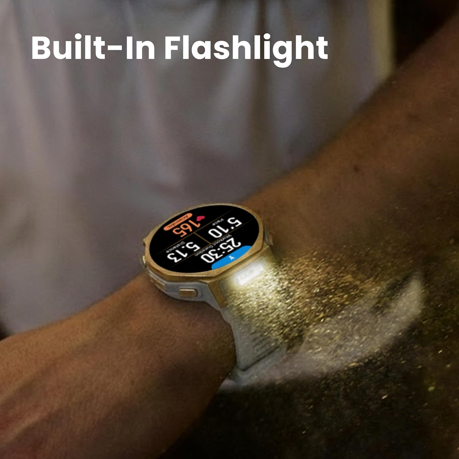 T-Rex 3 Pro Outdoor Smart Watch 44mm Sapphire AMOLED Display with Flashlight, Ti Bezel, Dual Band GPS, Offline Maps, 17 Days Battery, 10 ATM, 180+ Sports Mode for Android & iPhone, Black Gold 44mm Black Gold