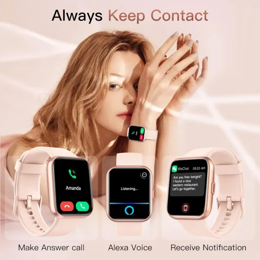 Smart Watch for Women, Answer/Make Call, Alexa Built-in 1.8" HD Fitness Watch with Heart Rate SpO2 Sleep Tracker, Ladies Smartwatch for iPhone Samsung Android, 120 Sport, 3ATM Waterproof Step Counter Pink