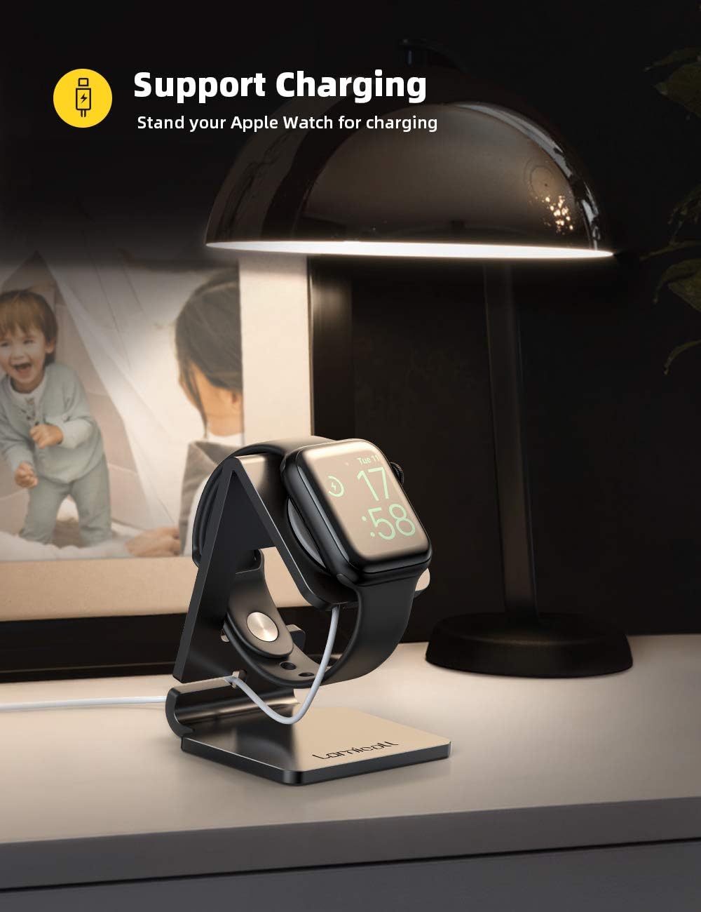 Stand for Apple Watch, Charging Stand - Desk iWatch Holder Charging Dock Station for Apple Watch Ultra 3/2/1, Series 11/10/9/8/SE2/7/6/SE/5/4/3/2/1 (49/45/44/42/41/38mm) [Not Charger]- Black
